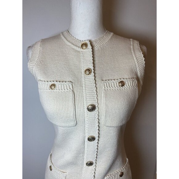 Reformation Catalina Cotton Sweater Knit Dress Button Front Cream Ivory Gold S - Picture 3 of 6